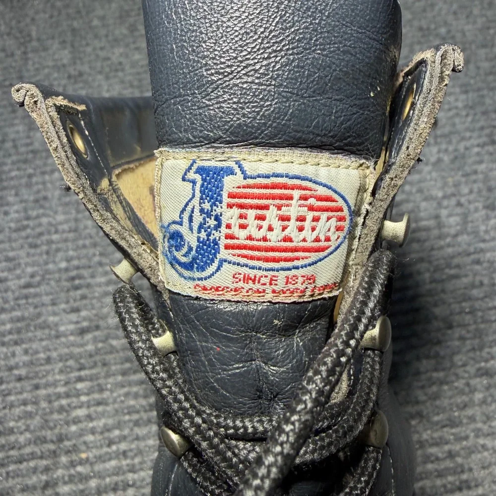 Vintage Justin Boots Mens 9 D Style 504 Black Leather Kiltie Packer Lacer USA